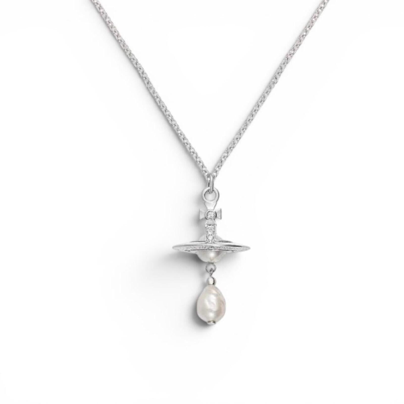 Vivienne Westwood Aleksa Orb Pearl Drop Pendant Necklace Silver