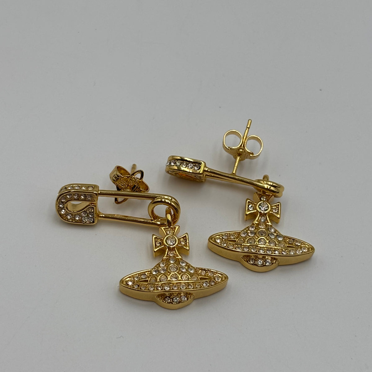 Vivienne Westwood Lucrece Crystal Orb Safety Pin Drop Earrings