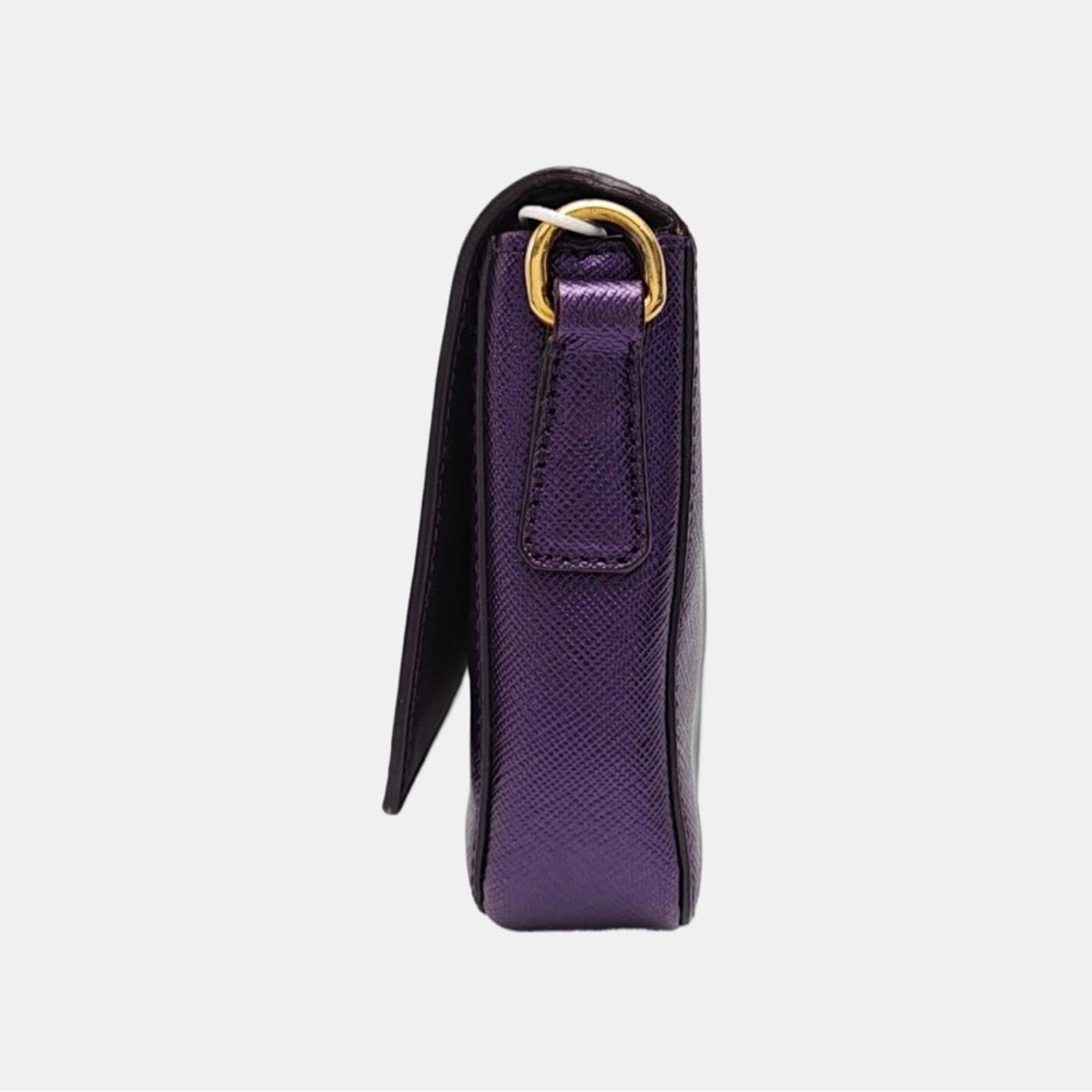 Prada Saffiano Leather Chain Shoulder Bag Purple