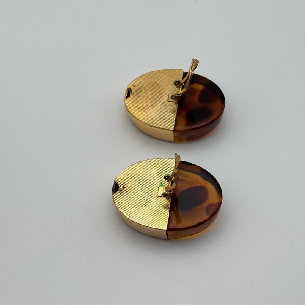 Vintage Gold Tone & Tortoiseshell Statement Clip-On Earrings