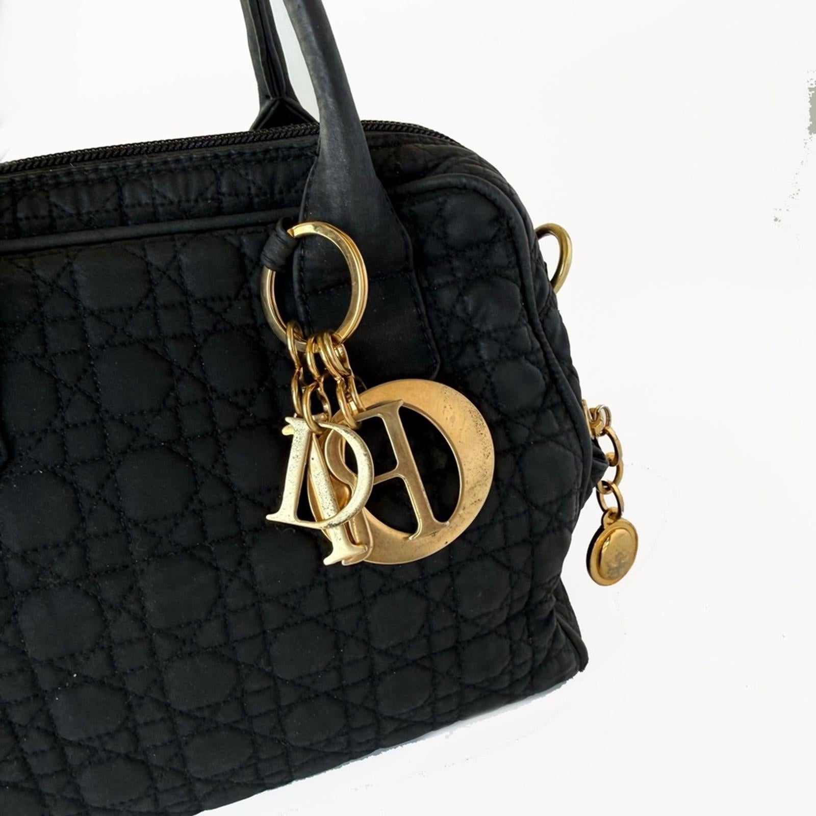 Christian Dior Black Lady Dior Cannage Nylon Quilted Handbag