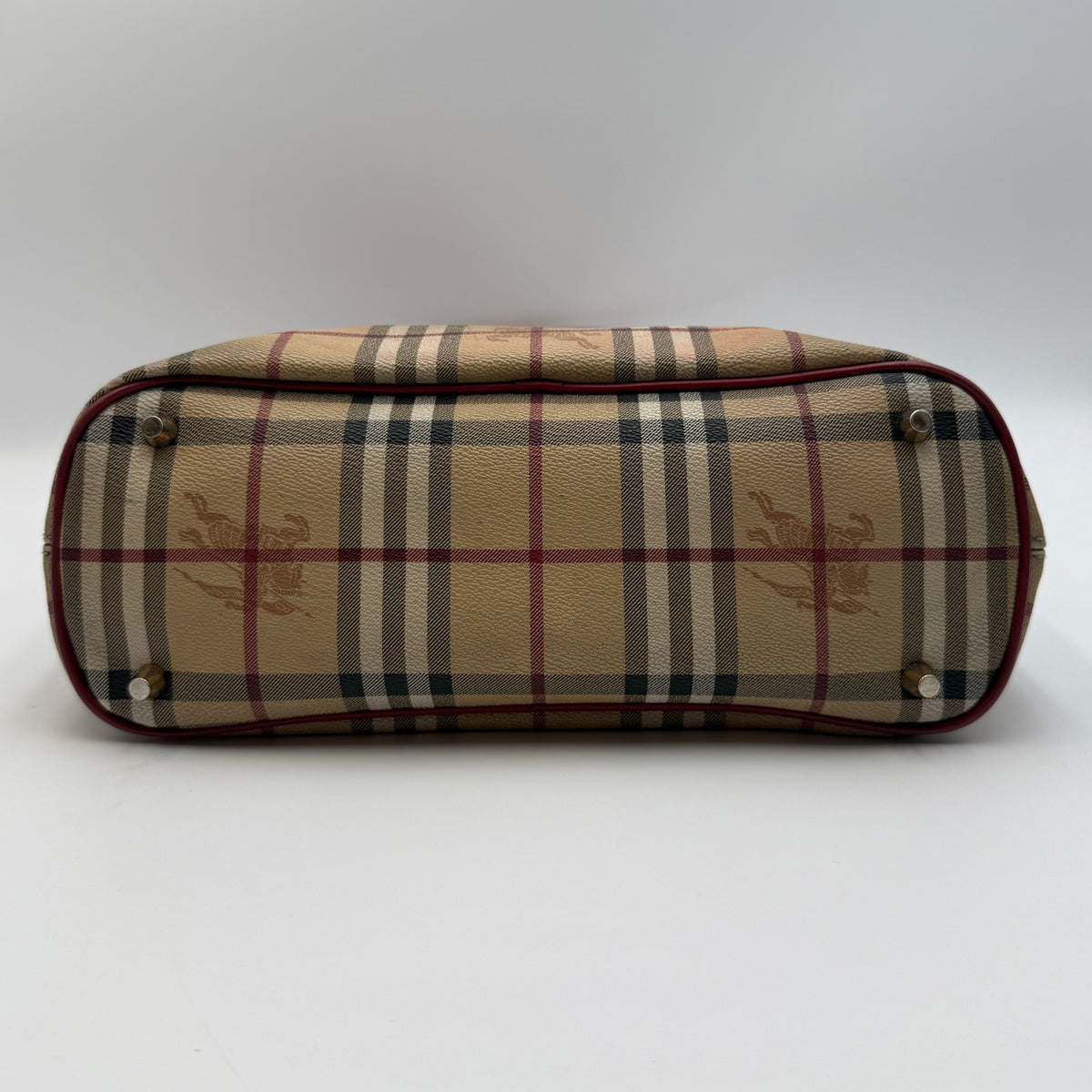 Burberry Haymarket Check Tote Bag in Beige & Red