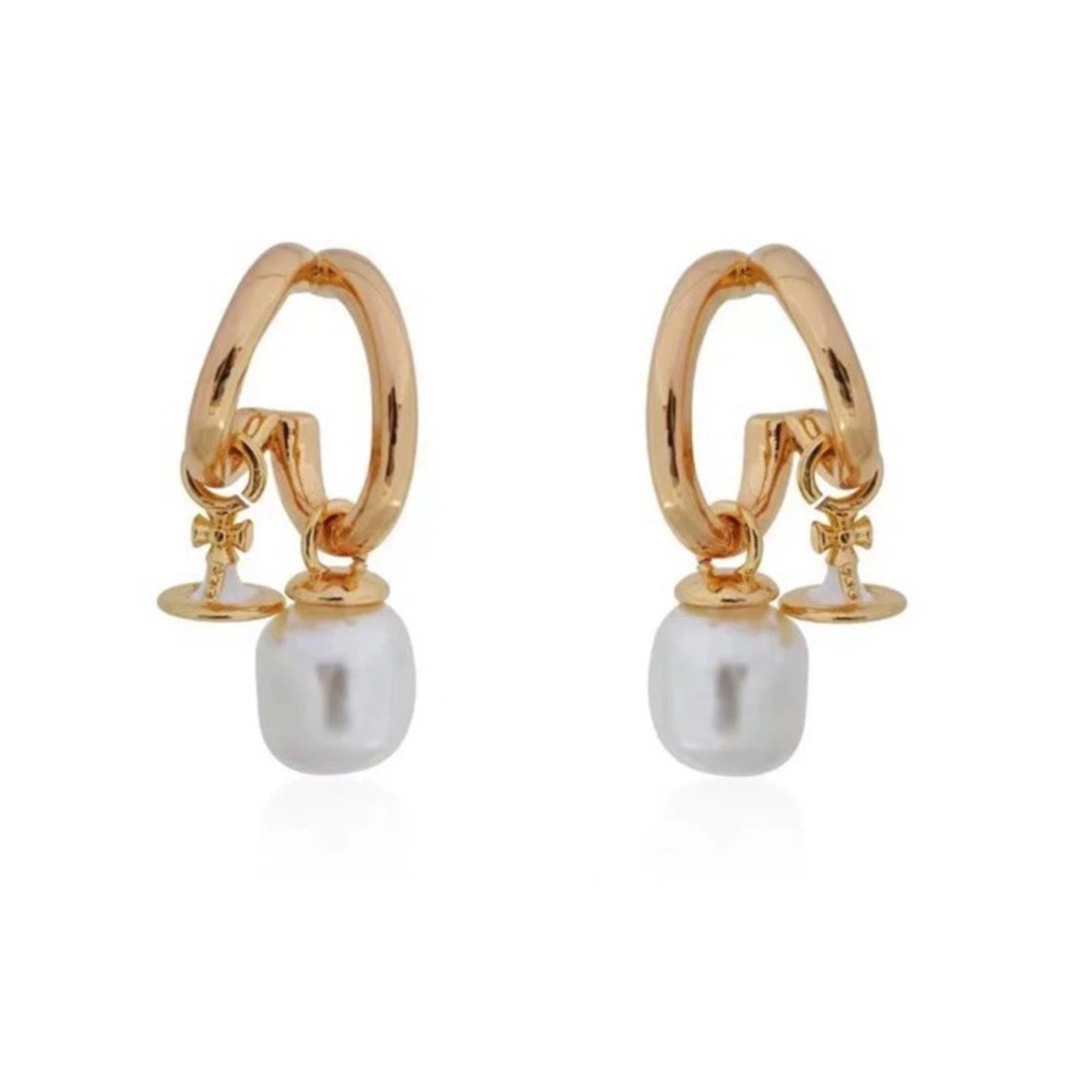 Vivienne Westwood Marella Pearl Orb Gold Hoop Earrings