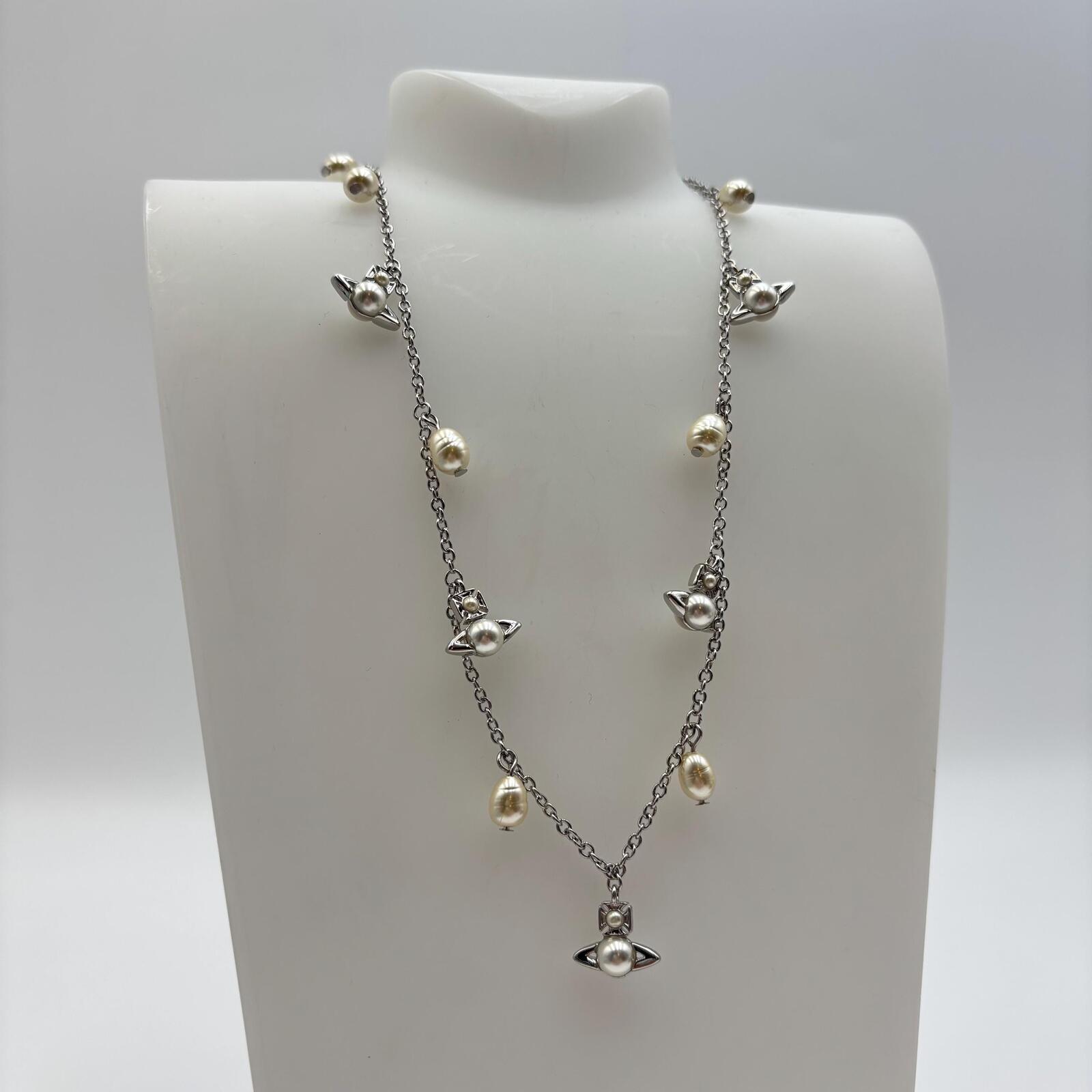 Vivienne Westwood Emiliana Pearl Orb Necklace Platinum Cream Rose Pearl
