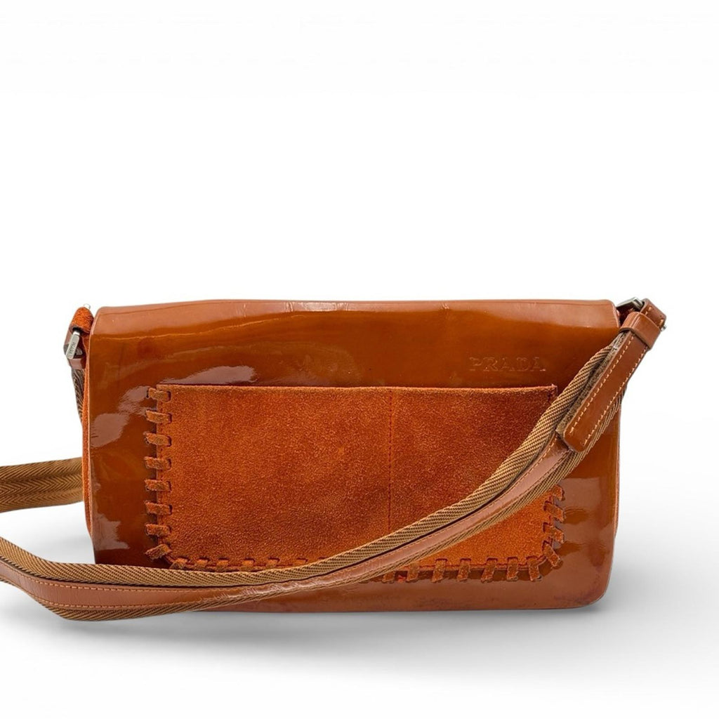 Prada Burnt Orange Patent & Suede Shoulder Bag