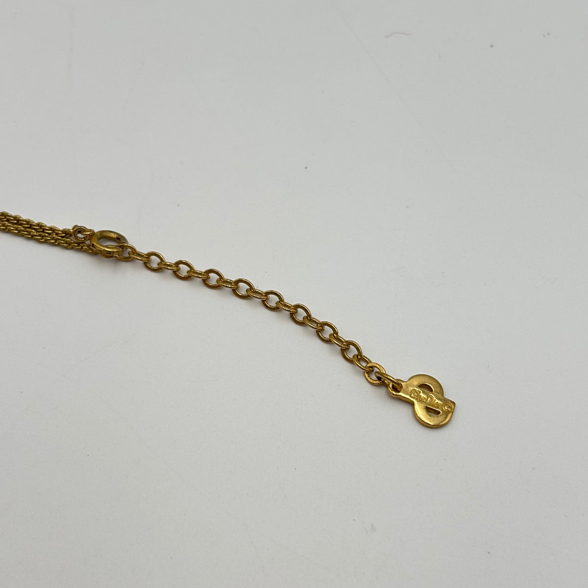 Christian Dior Gold CD Logo Oval Rhinestone Pendant Necklace