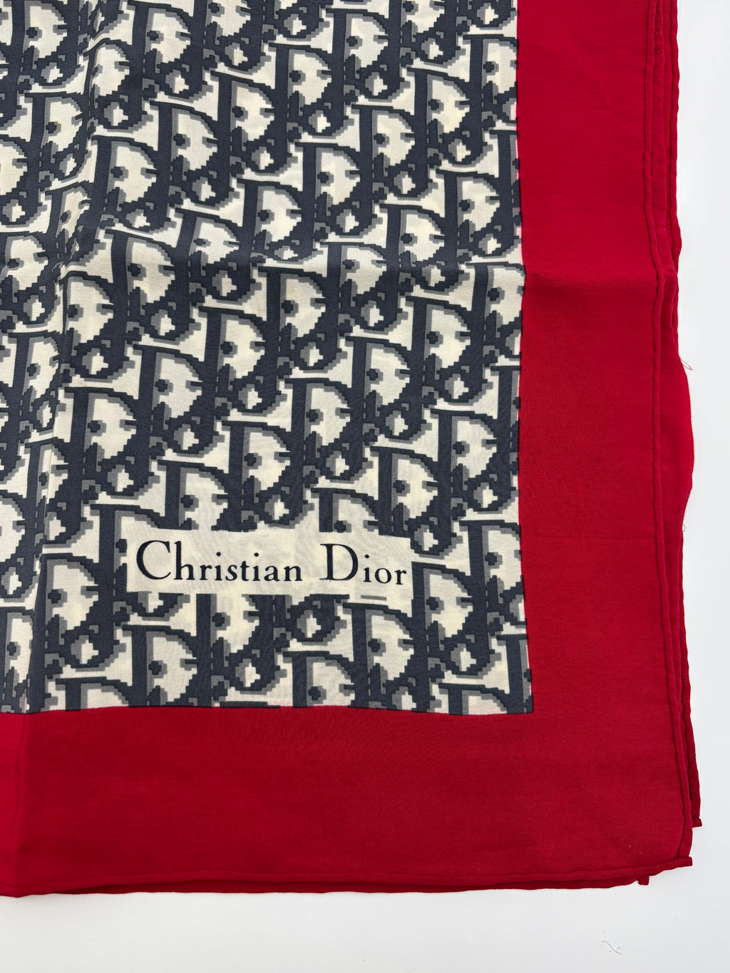 Christian Dior Oblique Monogram Silk Scarf – Navy, Ivory & Red