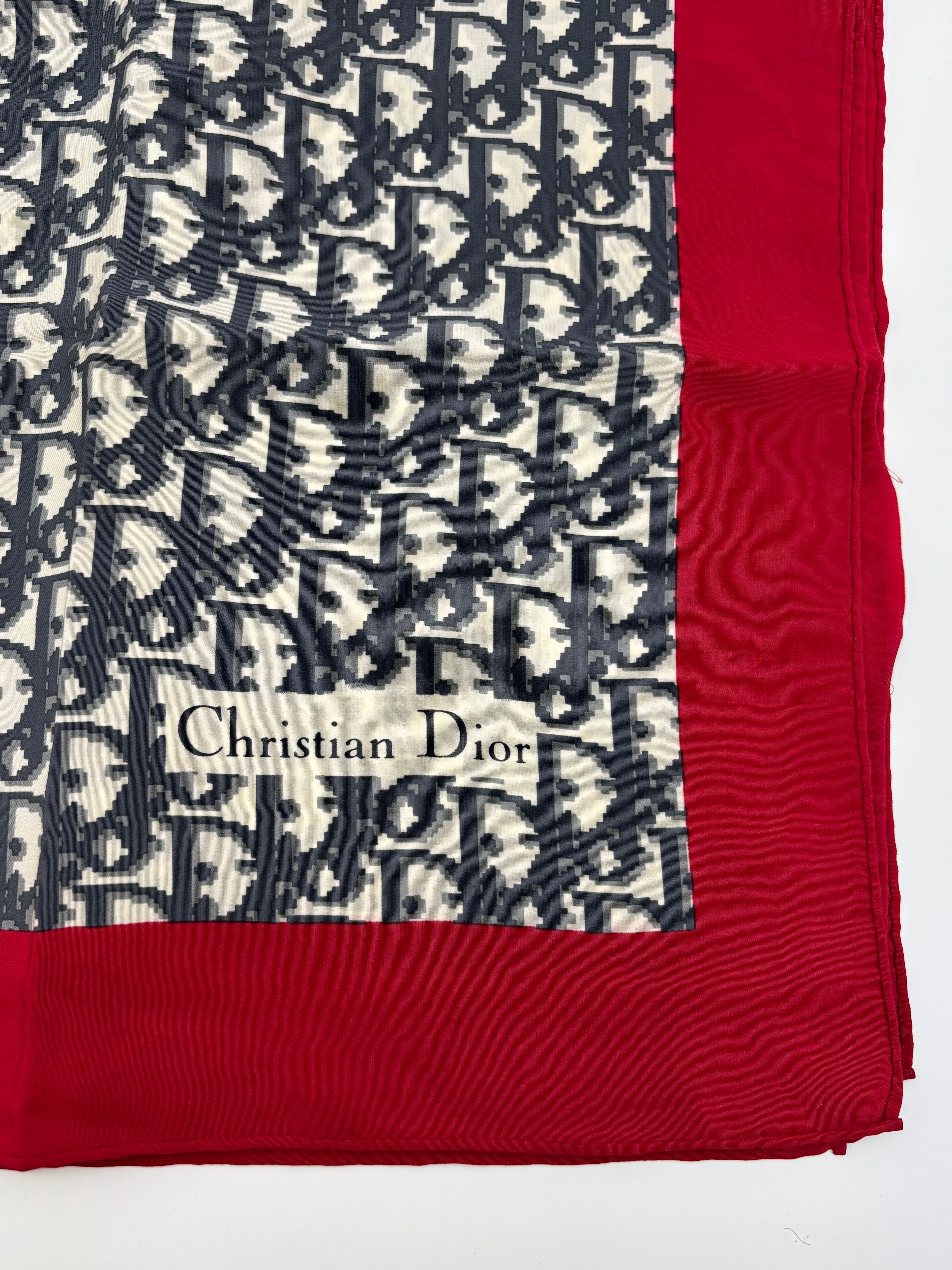 Christian Dior Oblique Monogram Silk Scarf – Navy, Ivory & Red
