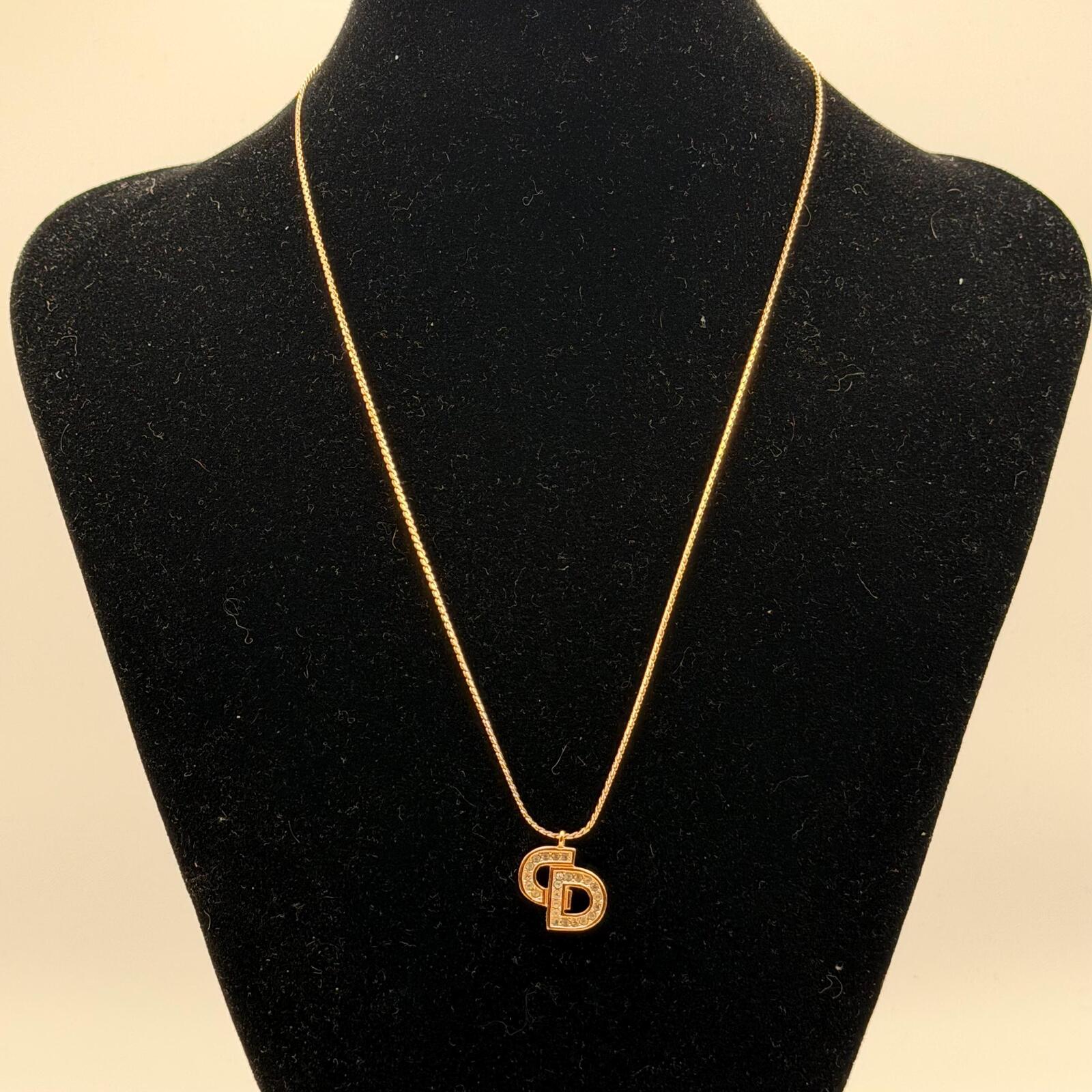 Christian Dior Gold Tone Crystal CD Logo Necklace