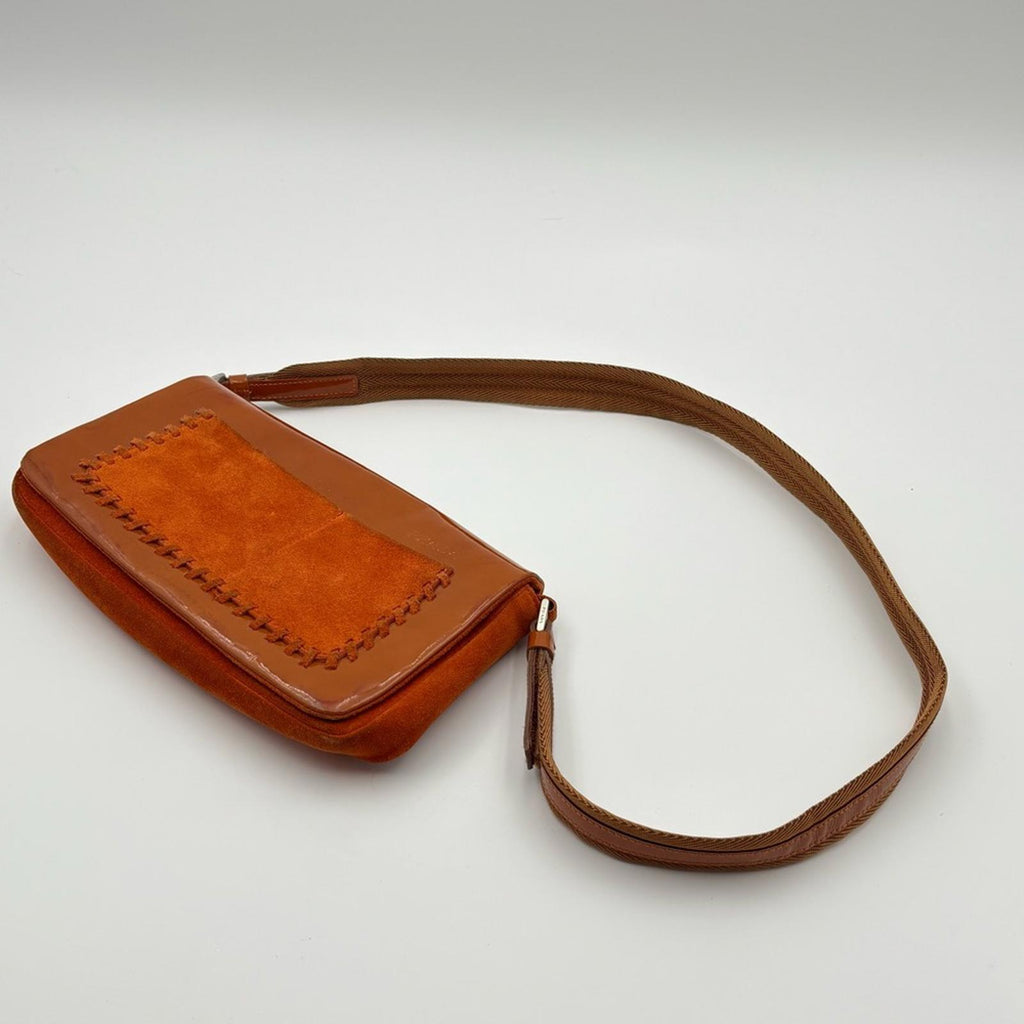Prada Burnt Orange Patent & Suede Shoulder Bag