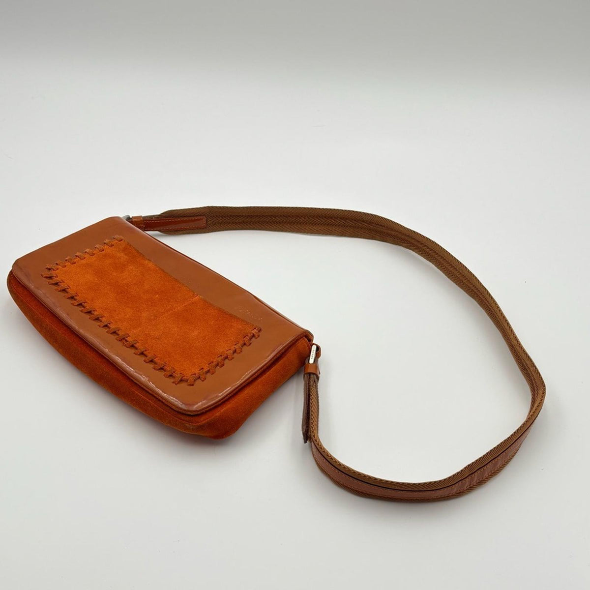 Prada Burnt Orange Patent & Suede Shoulder Bag