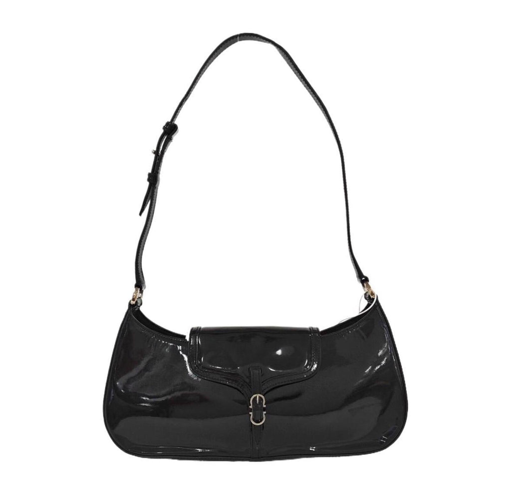 Salvatore Ferragamo Black Patent Leather Gancini Flap Shoulder Bag Vintage