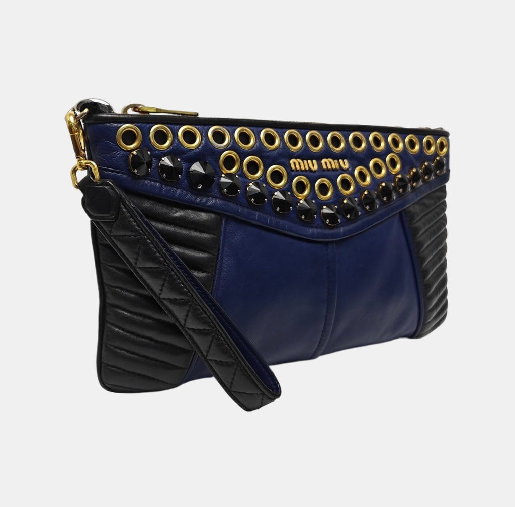 Miu Miu by Miuccia Prada Nappa Biker Crystal Embellished Quilted Clutch circa 2004