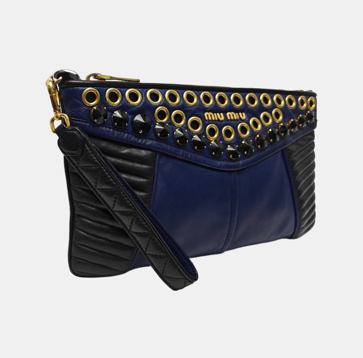 Miu Miu by Miuccia Prada Nappa Biker Crystal Embellished Quilted Clutch circa 2004