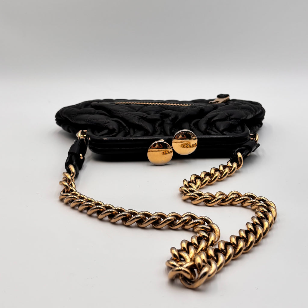 Marc Jacobs 2008 Stam Quilted Leather Frame Bag Black Gold Chain Strap