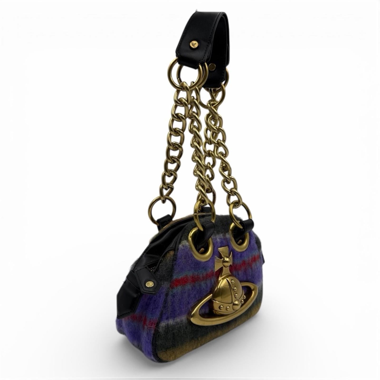 Vivienne Westwood Orb Wool Mini Chain Bag Plaid Gold Hardware
