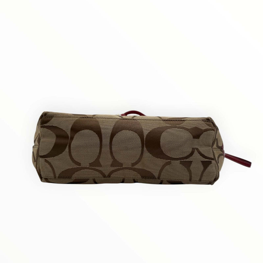 Coach Signature Jacquard Burgundy Leather Tote Bag by Coach