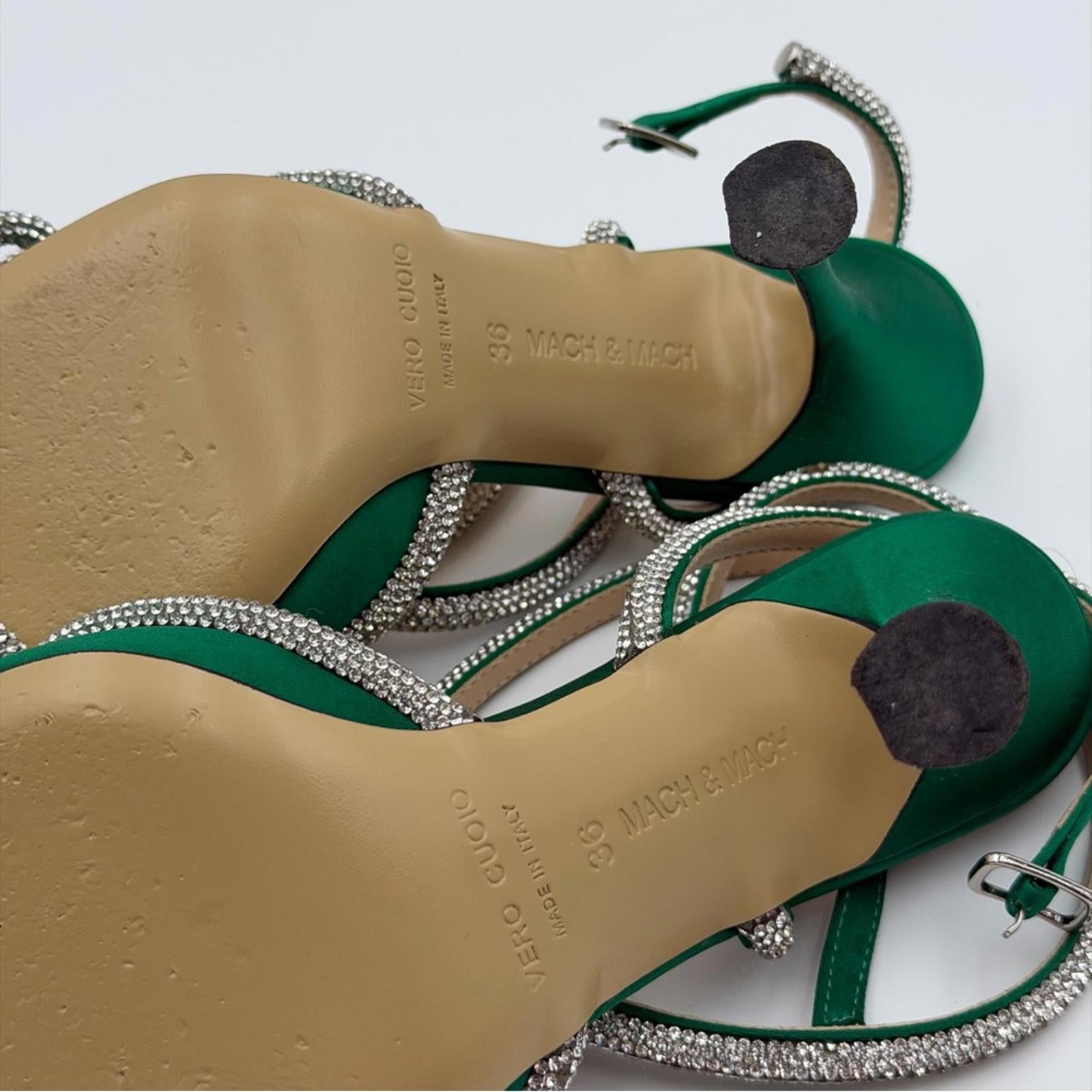 MACH & MACH GREEN SATIN CRYSTAL BOW HEELS – SIZE EU 36