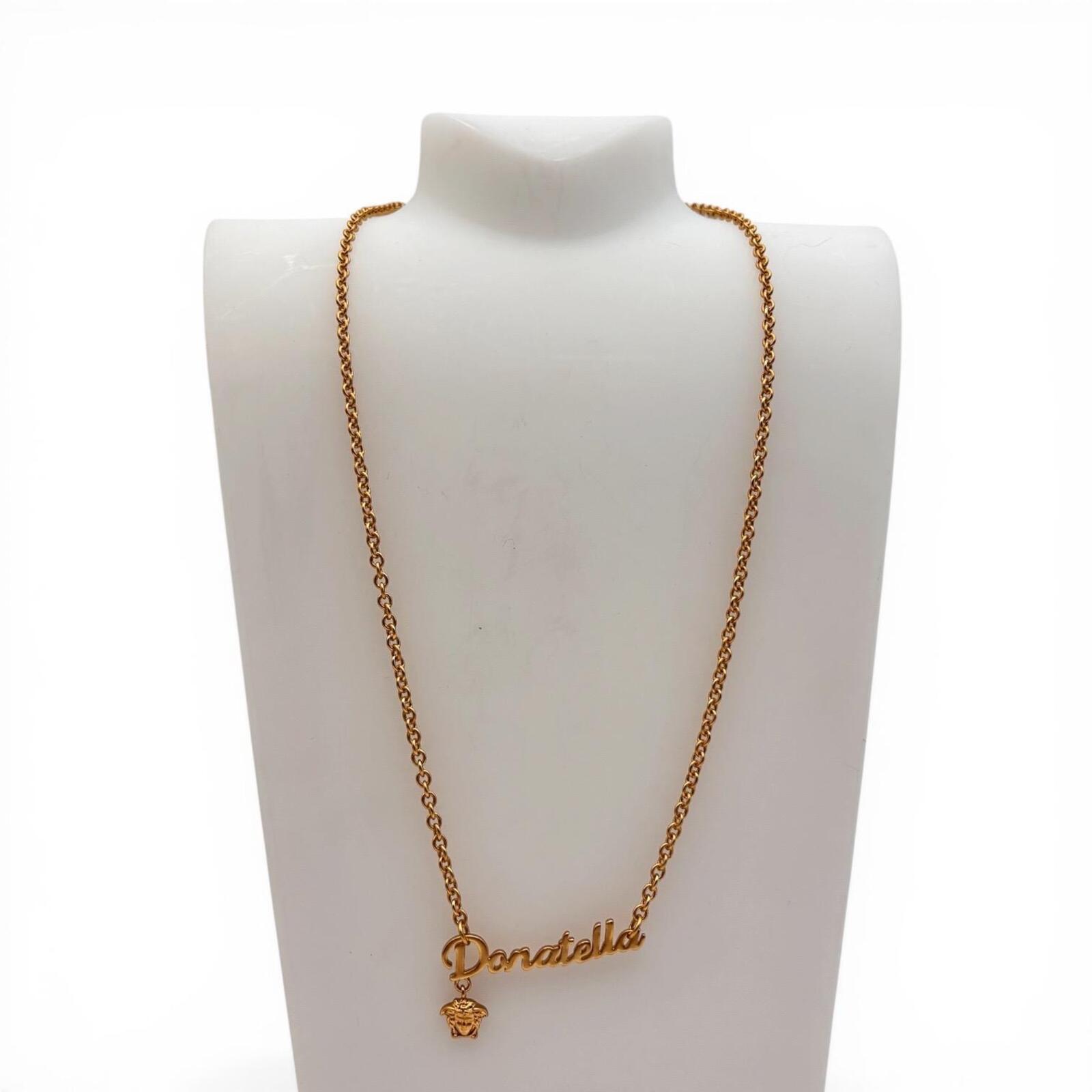 Versace Donatella Gold Tone Nameplate Necklace