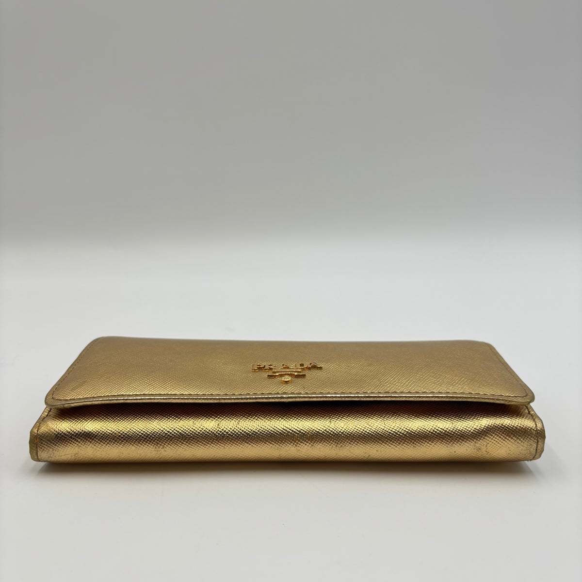 Prada Metallic Gold Saffiano Leather Continental Wallet