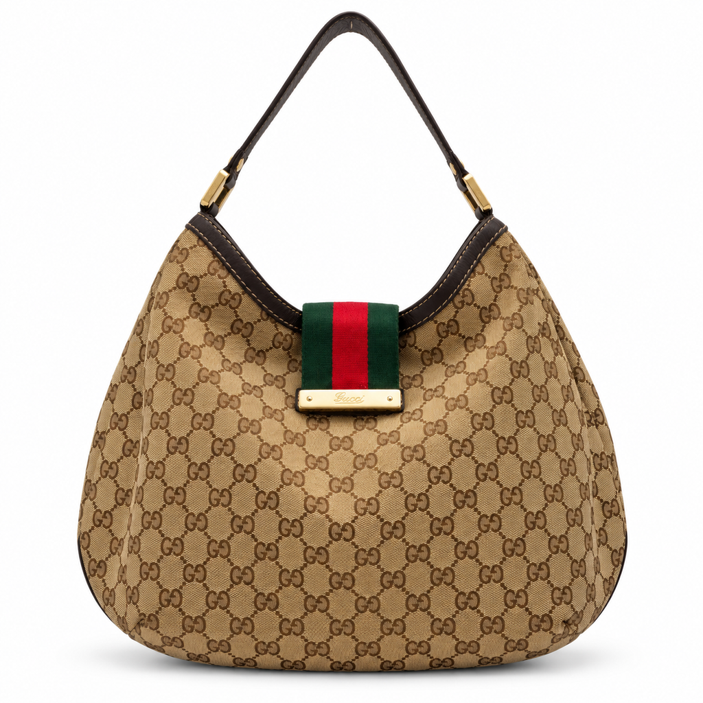 Gucci Vintage GG Canvas Web Stripe Hobo Shoulder Bag in Beige