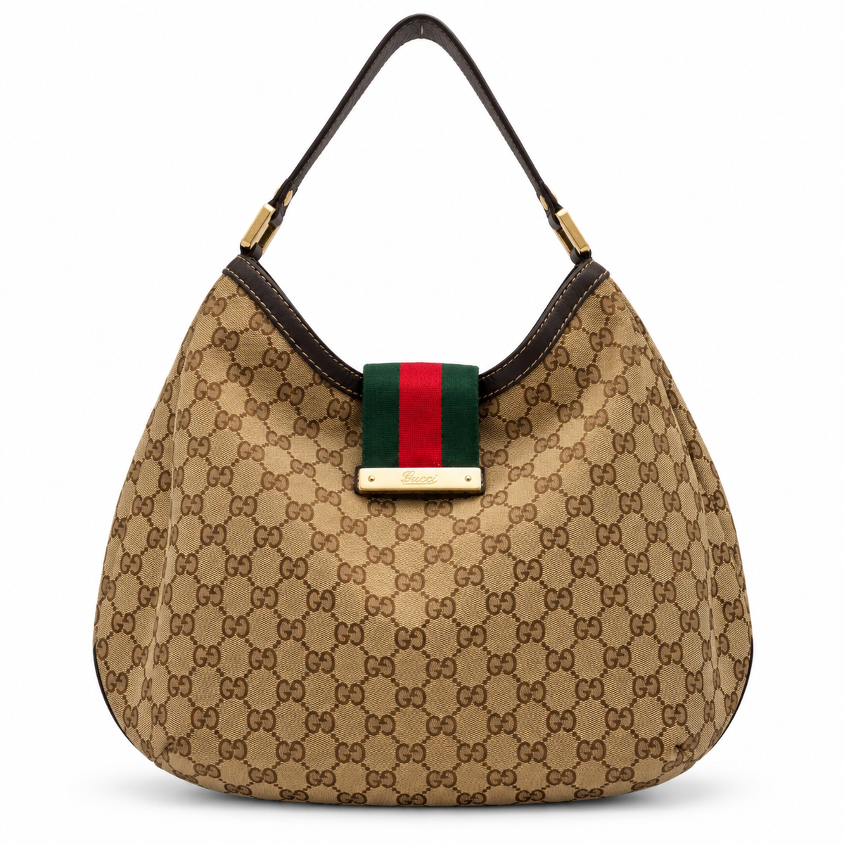 Gucci Vintage GG Canvas Web Stripe Hobo Shoulder Bag in Beige