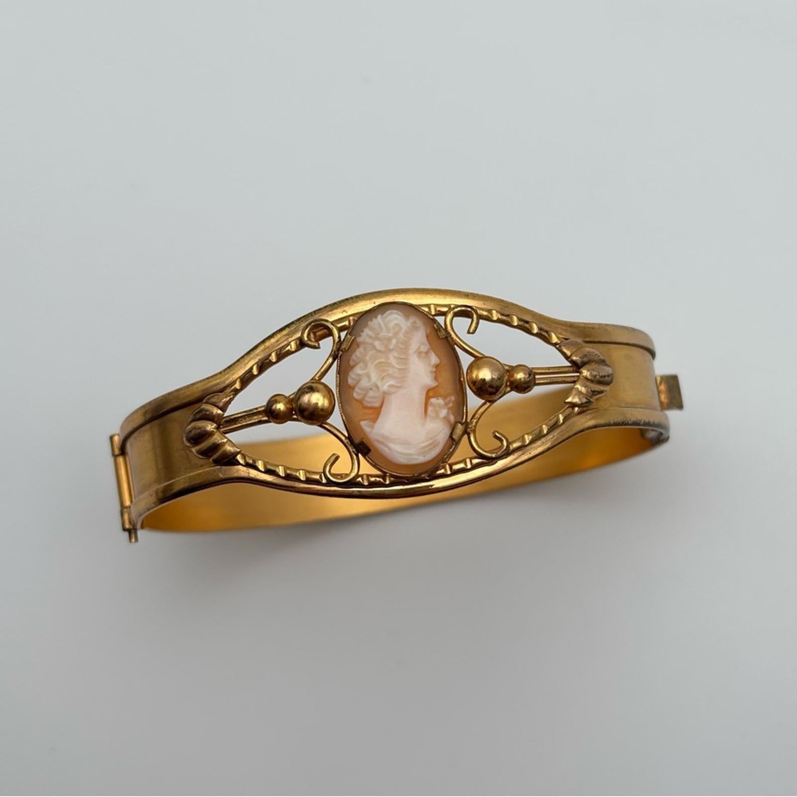 Vintage Gold-Tone Cameo Bangle Bracelet