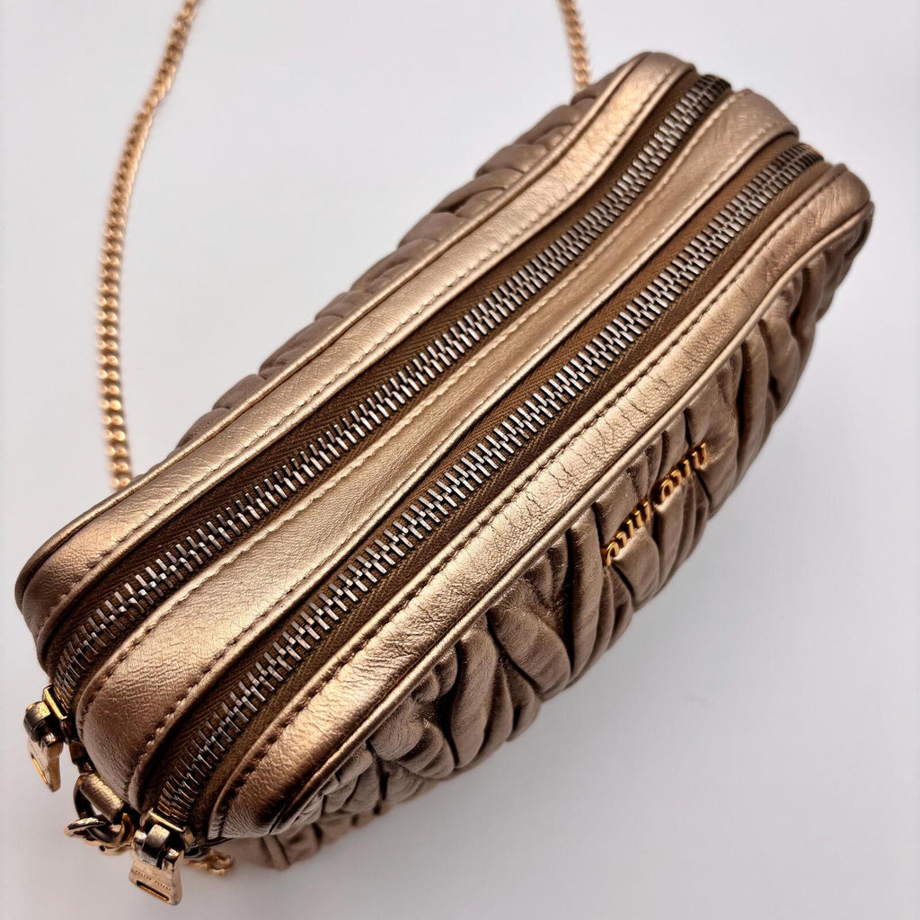 Miu Miu Matelassé Metallic Gold Leather Crossbody Bag