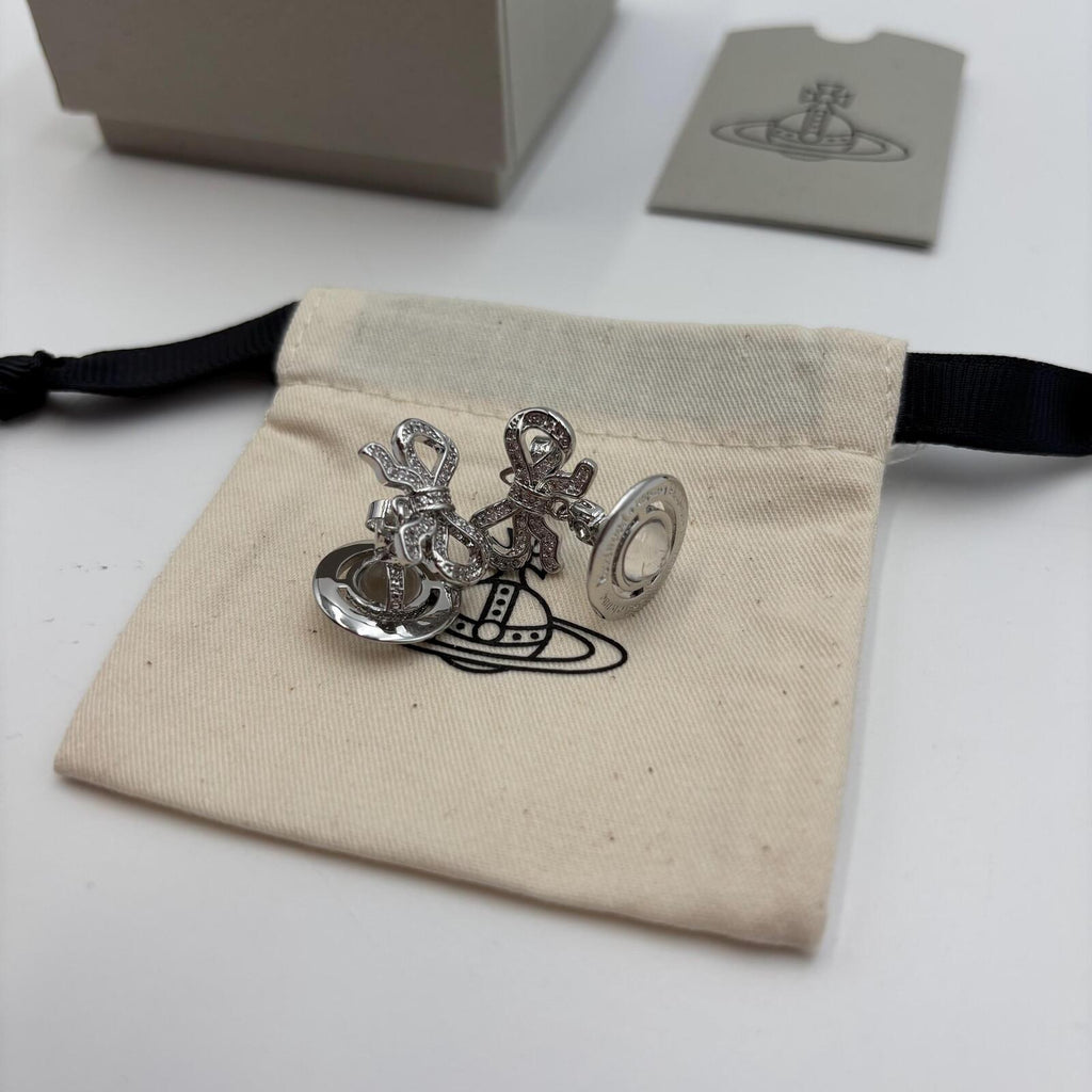 Vivienne Westwood Octavie Crystal Bow Orb Earrings Platinum White