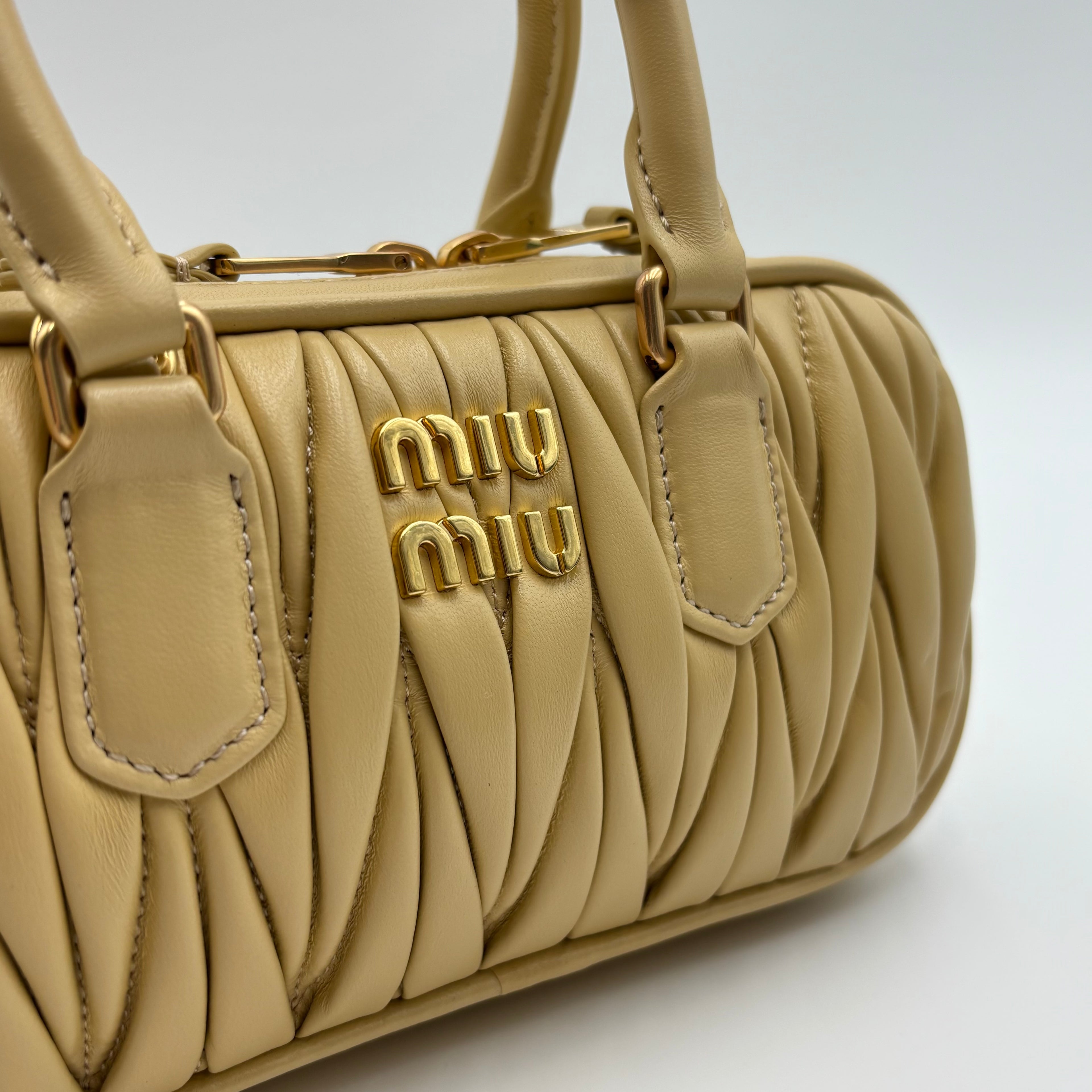 Miu Miu Arcadie Matelassé Nappa Leather Bag – Sand Beige