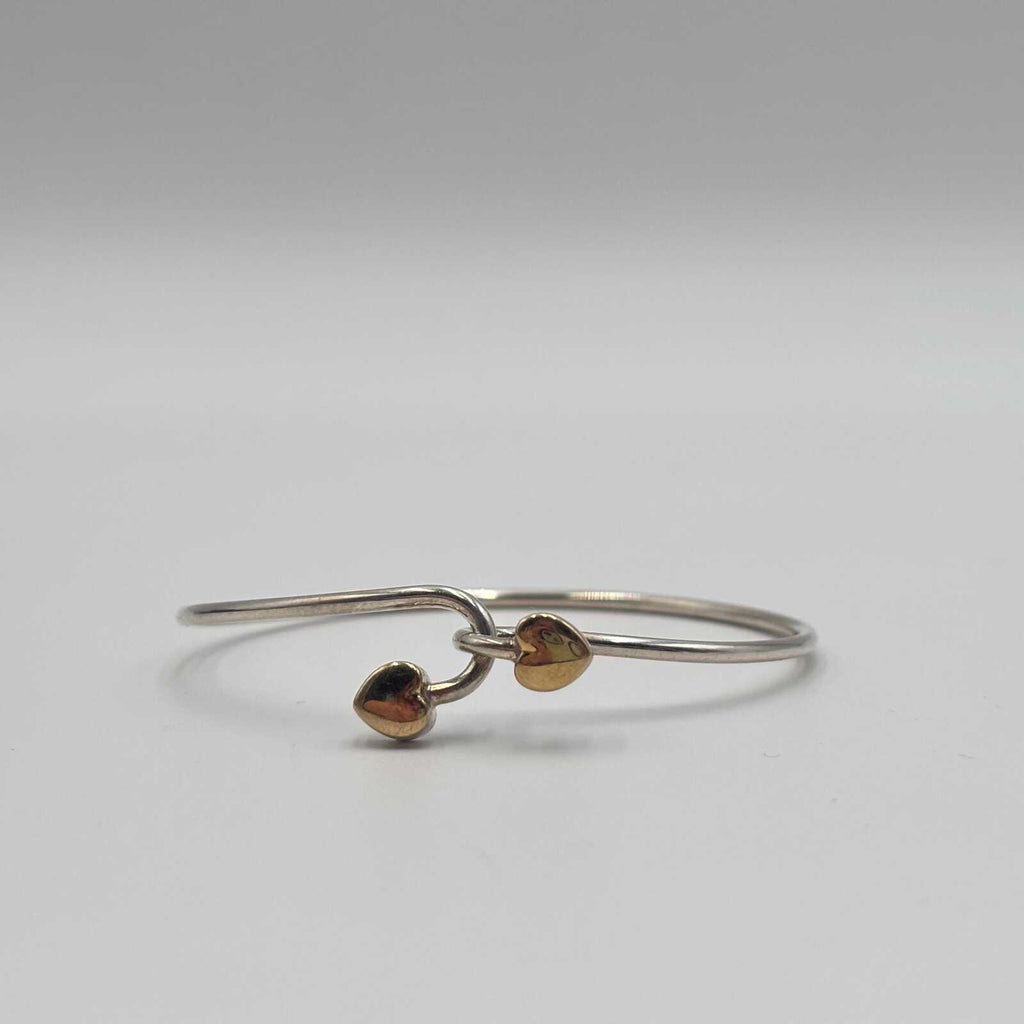 Tiffany and Co. Hook and Eye Heart Bangle Bracelet Sterling Silver 925 18K Gold