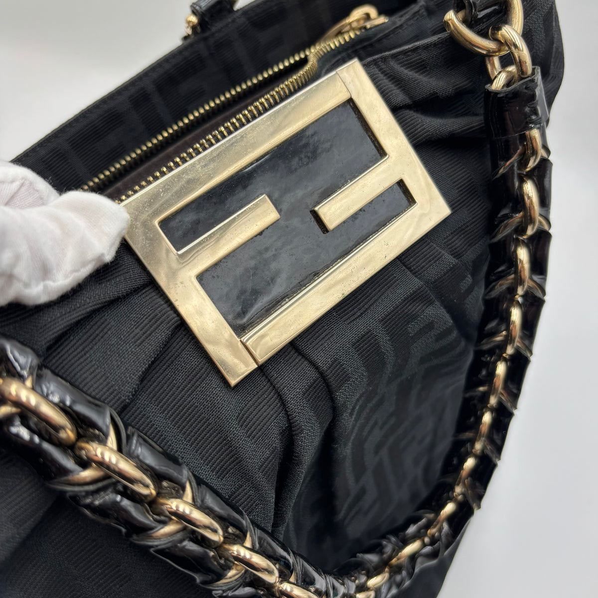 Fendi Zucca Mia Large Chain Shoulder Bag 2000s