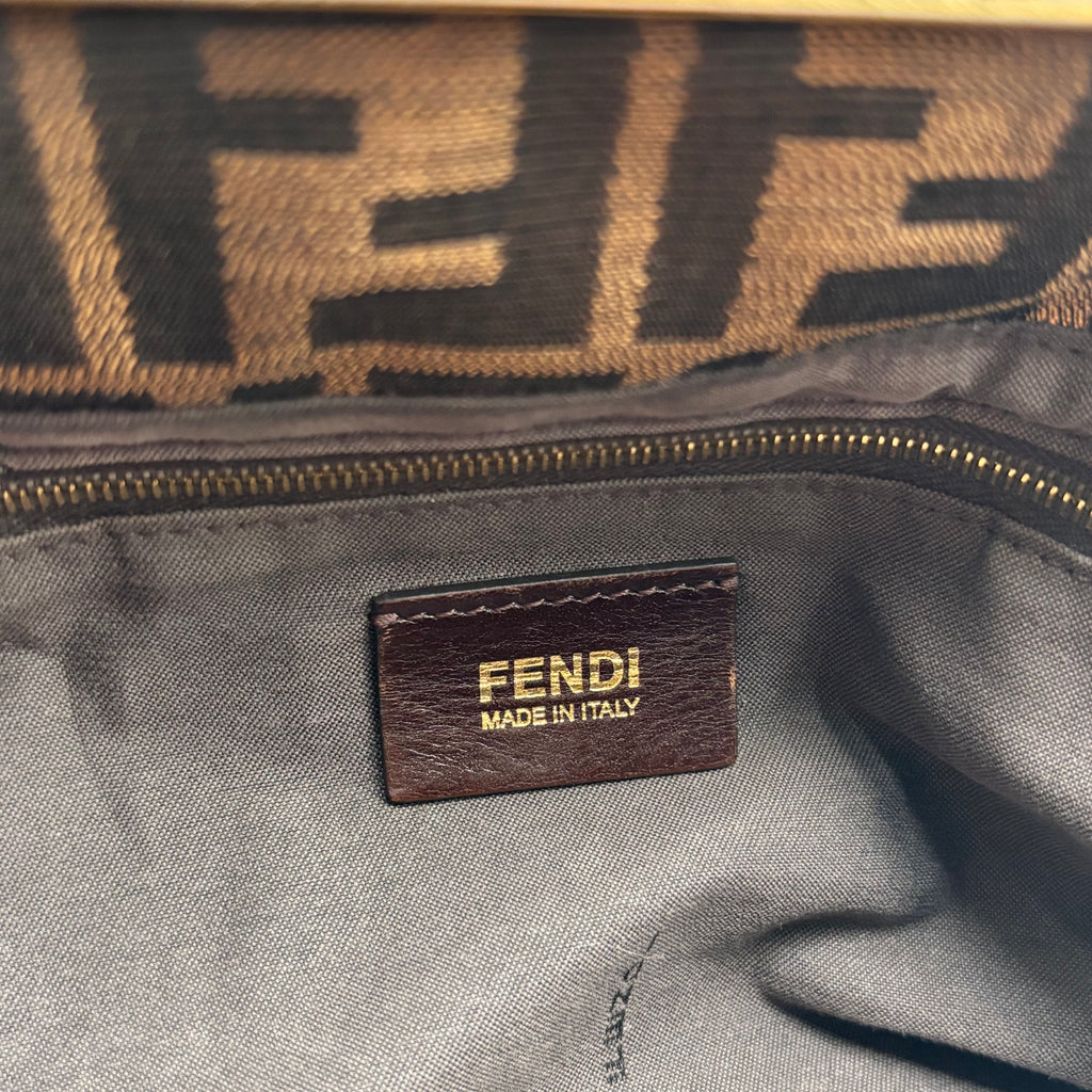 Fendi Zucca FF Canvas Shoulder Bag Brown Gold Hardware