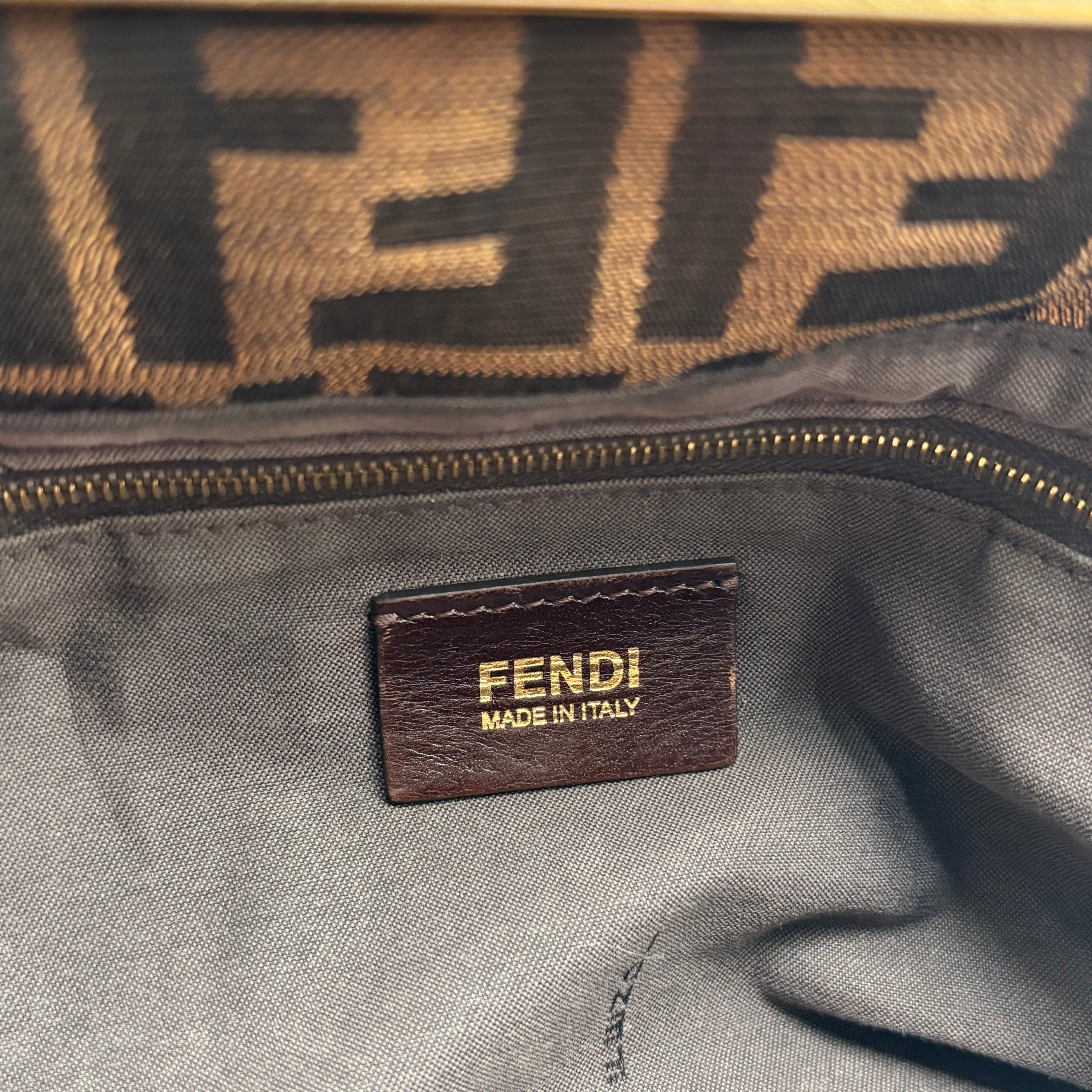 Fendi Zucca FF Canvas Shoulder Bag Brown Gold Hardware