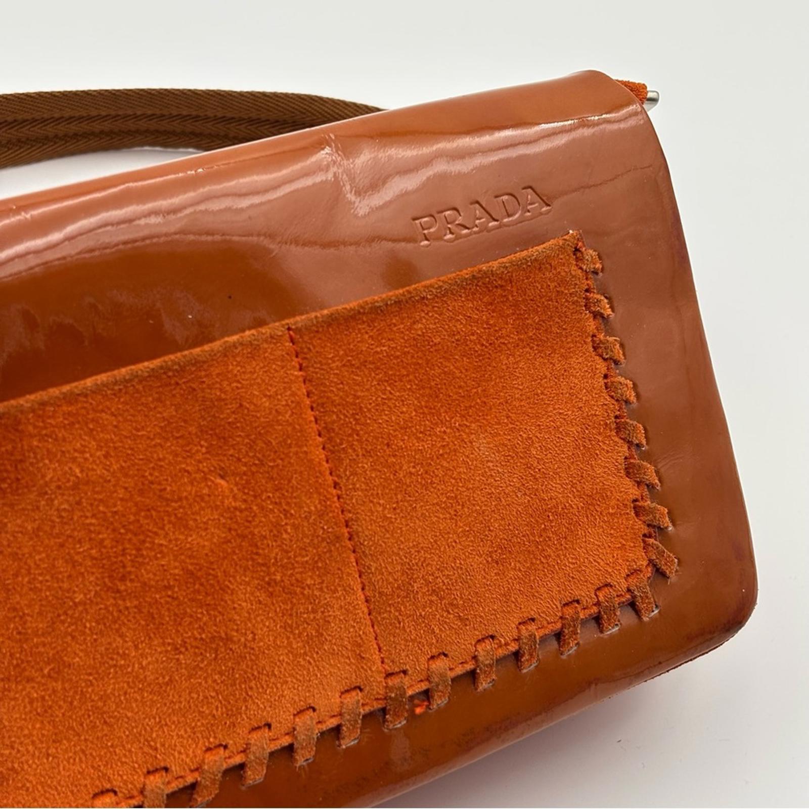 Prada Burnt Orange Patent & Suede Shoulder Bag
