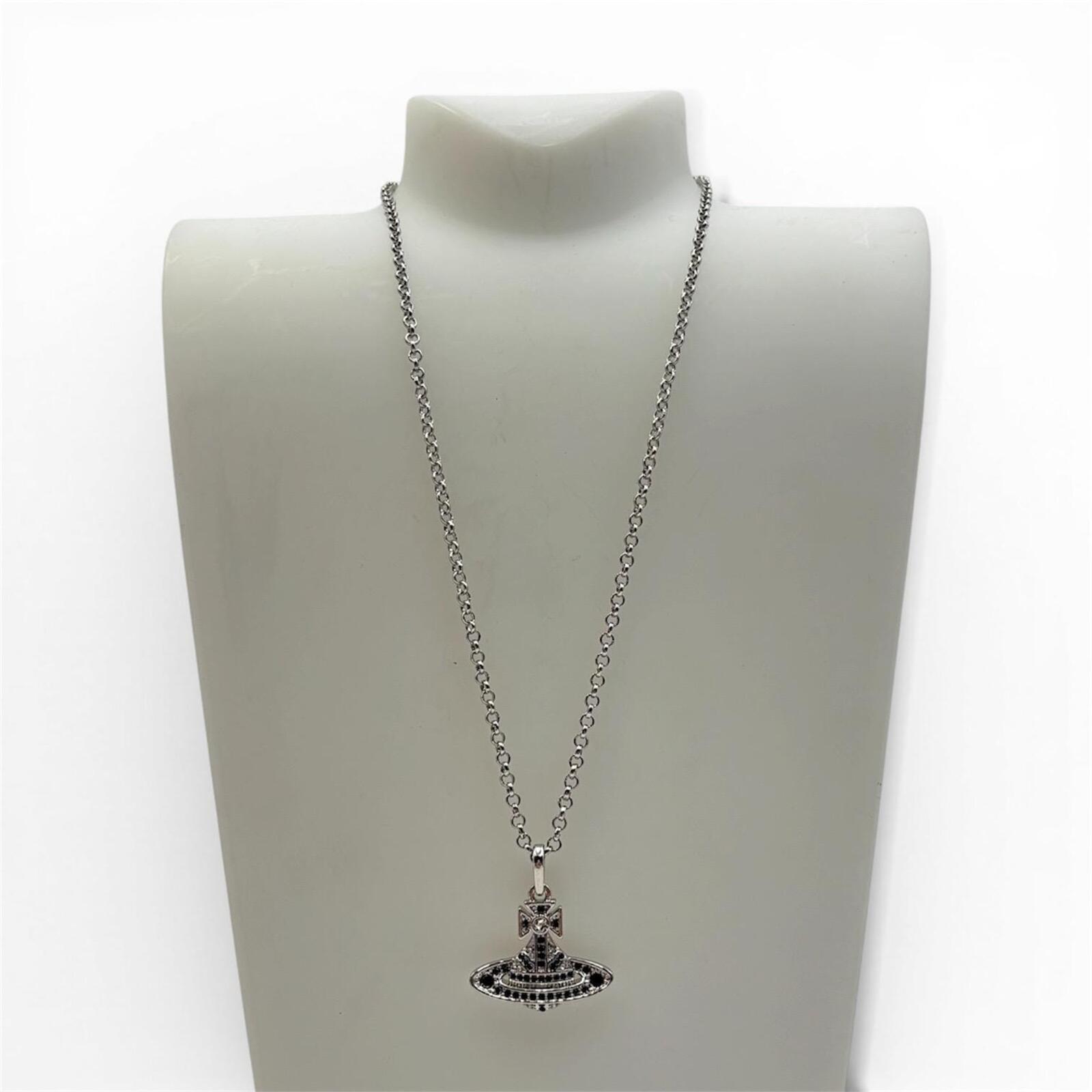 Vivienne Westwood Small Orb Bas Relief Pendant Necklace Black White Crystal