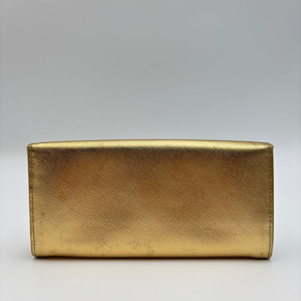 Prada Metallic Gold Saffiano Leather Continental Wallet