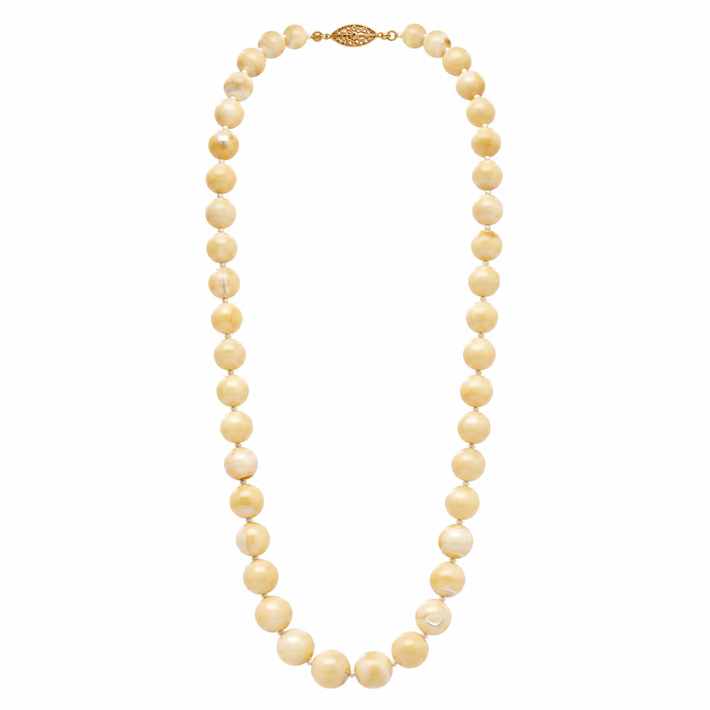 Cream Mother-of-Pearl Beaded Necklace with 14K Gold Clasp