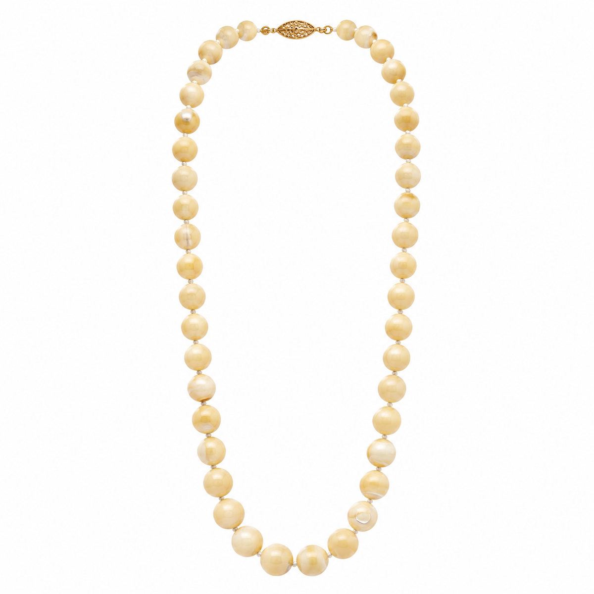 Cream Mother-of-Pearl Beaded Necklace with 14K Gold Clasp