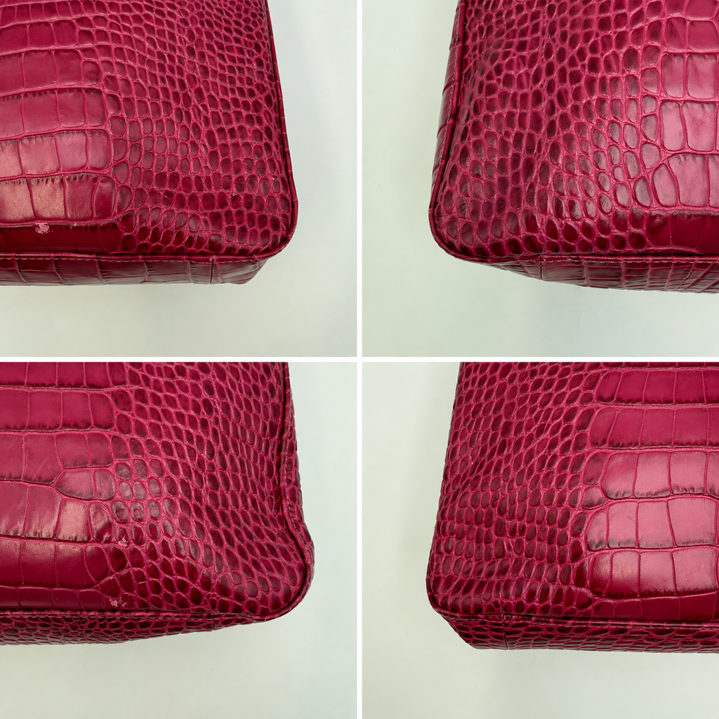 Longchamp Roseau Crocodile-Embossed Leather Tote by Philippe Cassegrain, Fuchsia, c. 2000s