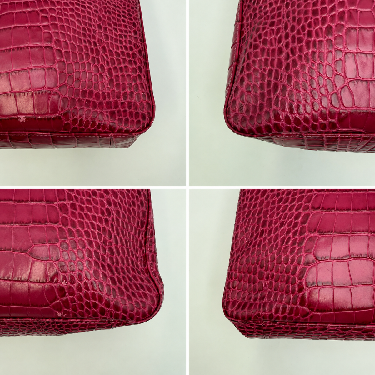 Longchamp Roseau Crocodile-Embossed Leather Tote by Philippe Cassegrain, Fuchsia, c. 2000s