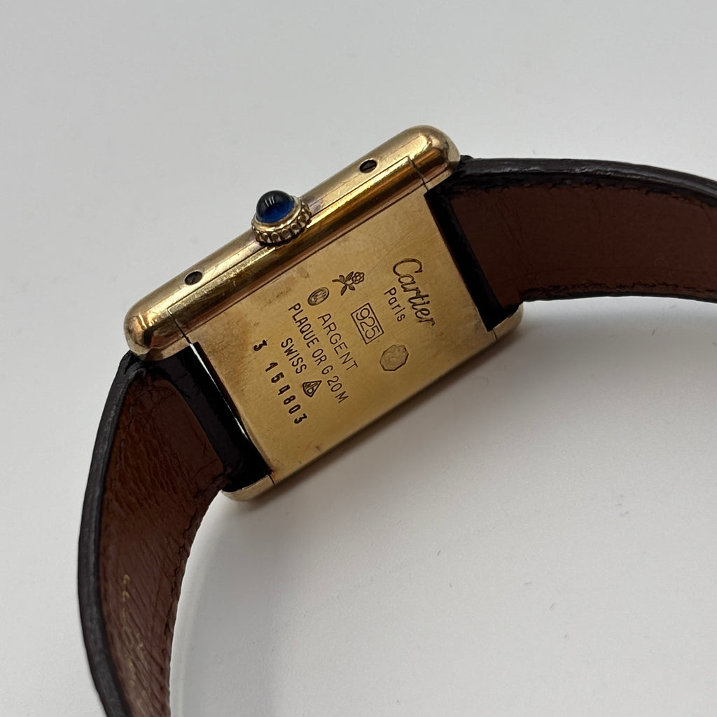 Must de Cartier Tank Vermeil Black Dial Watch 21mm