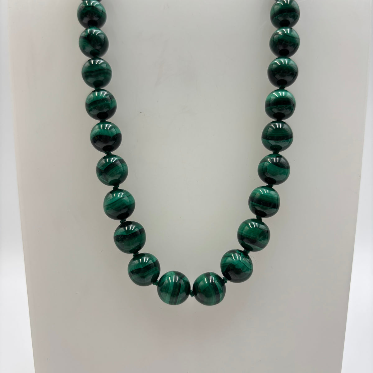 Vintage Natural Malachite Beaded Necklace with 14K Gold-Filled Filigree Clasp