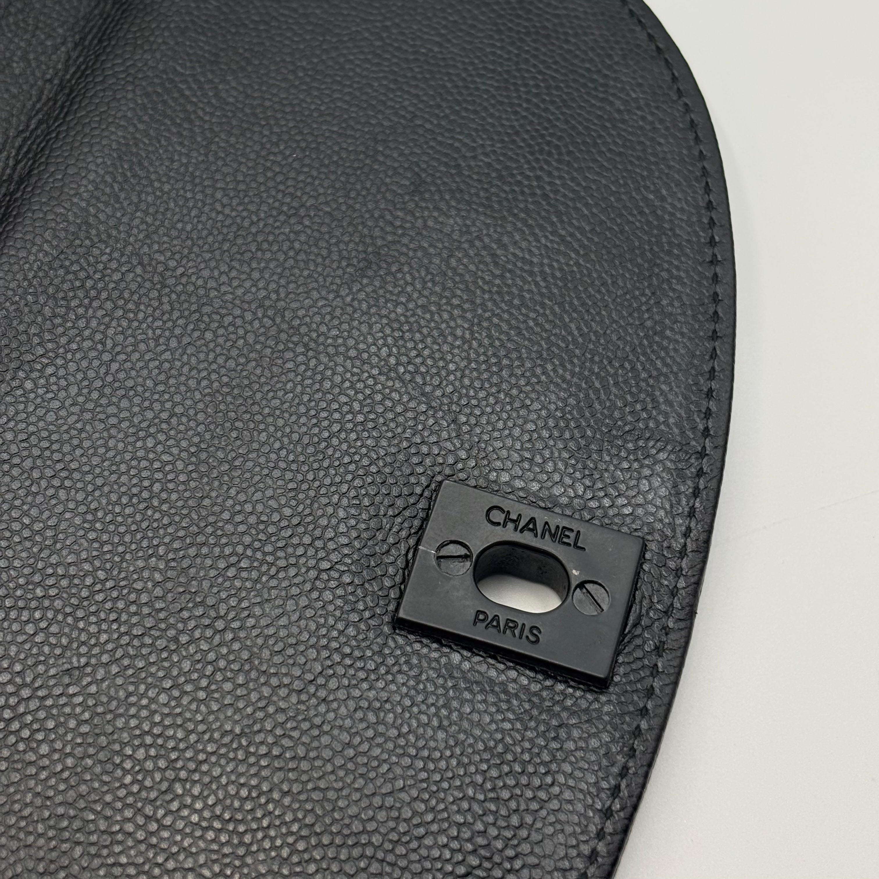 Chanel Black Caviar Leather Monochrome CC Chain Shoulder Bag 1990s