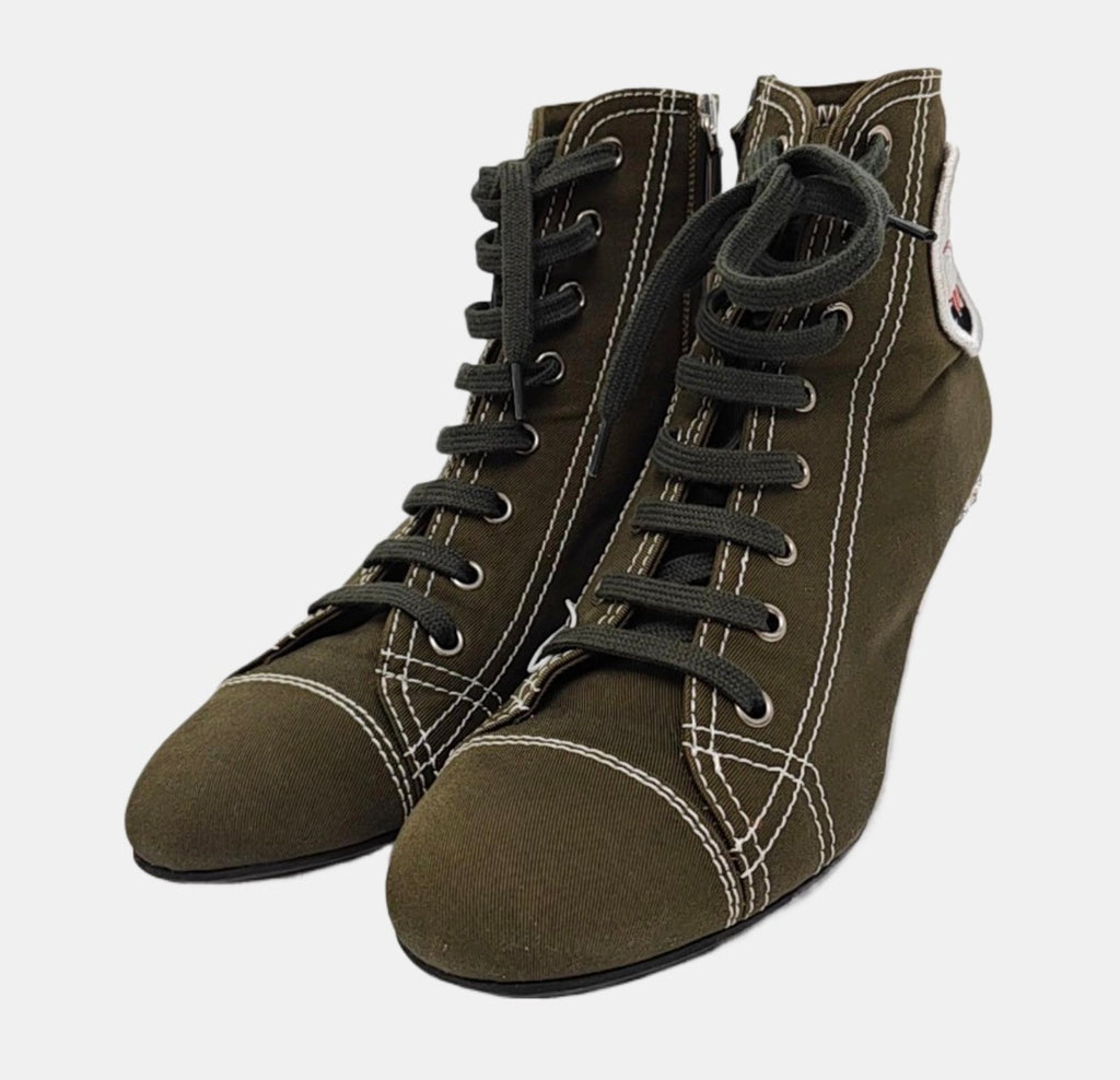 Miu Miu Club Crystal Heel Lace-Up Ankle Boots Size 39