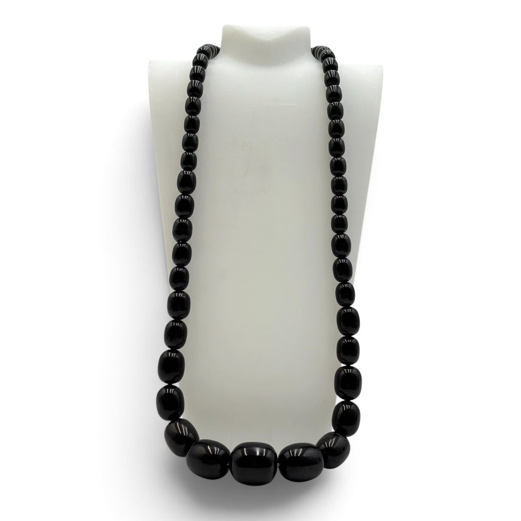 Rare Vintage Black Bakelite Graduated Bead Collector’s Necklace
