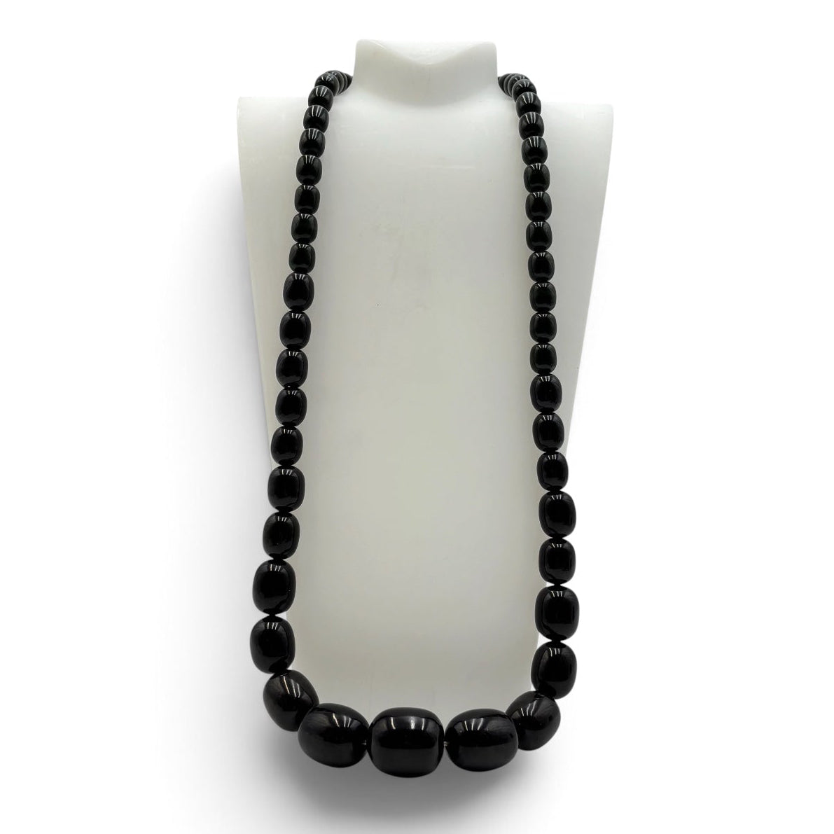 Rare Vintage Black Bakelite Graduated Bead Collector’s Necklace