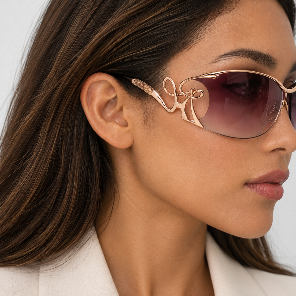 Roberto Cavalli Cameia Rose Gold Sunglasses with Purple Gradient Lenses