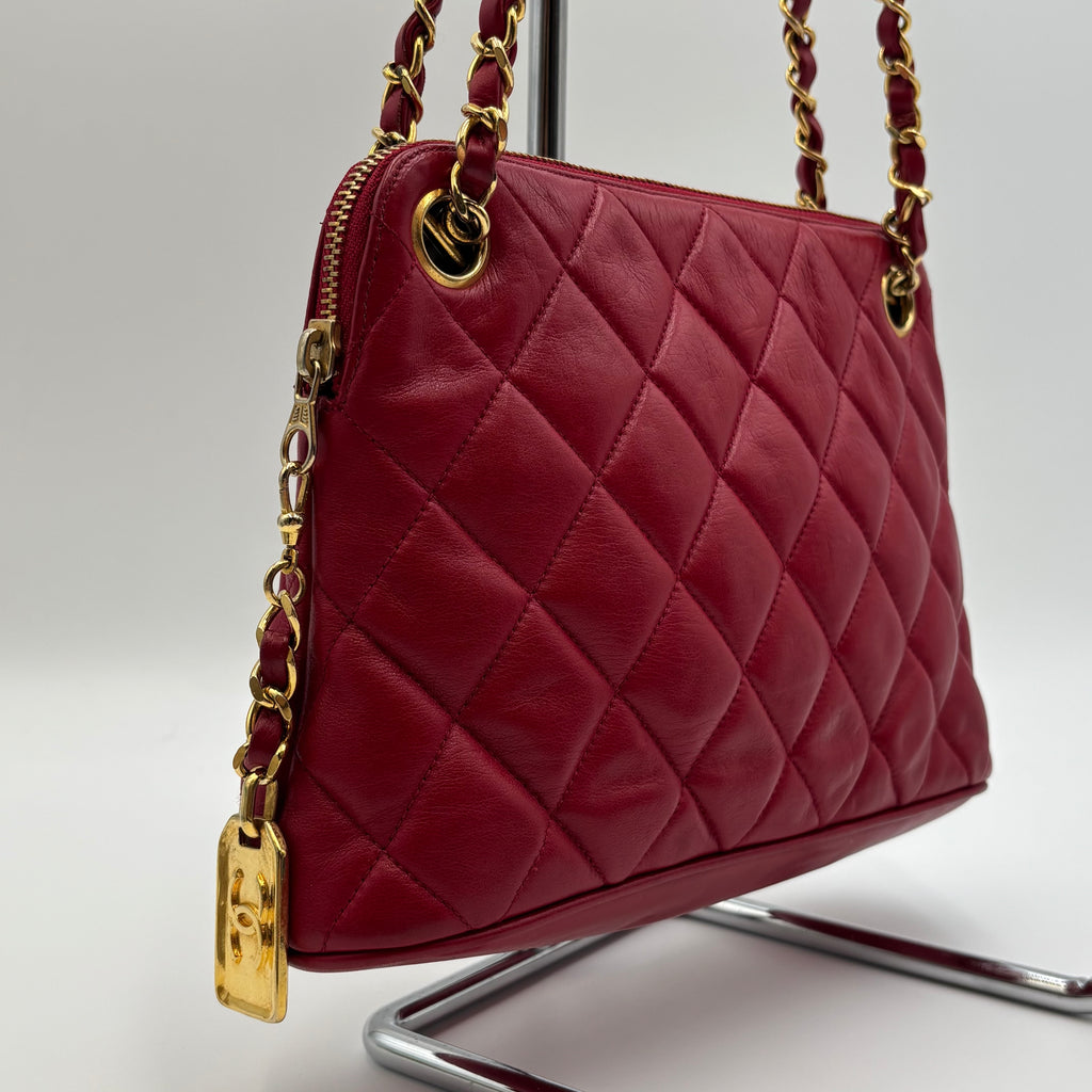 Chanel Vintage Rue Cambon Medallion Quilted Red Leather Shoulder Bag