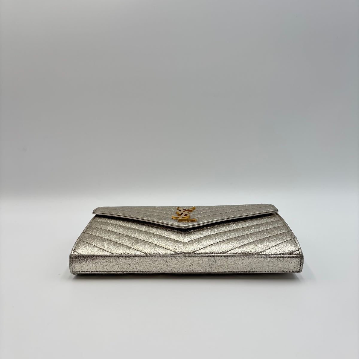 Saint Laurent Metallic Gold Matelassé Chevron Monogram Chain Wallet